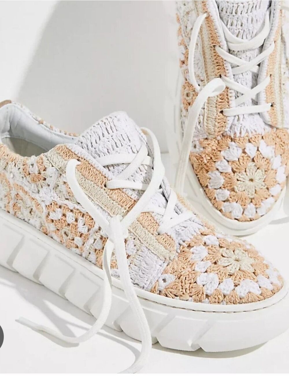 Free People Cream Crochet Lace Platform Sneakers Size 41 US 11